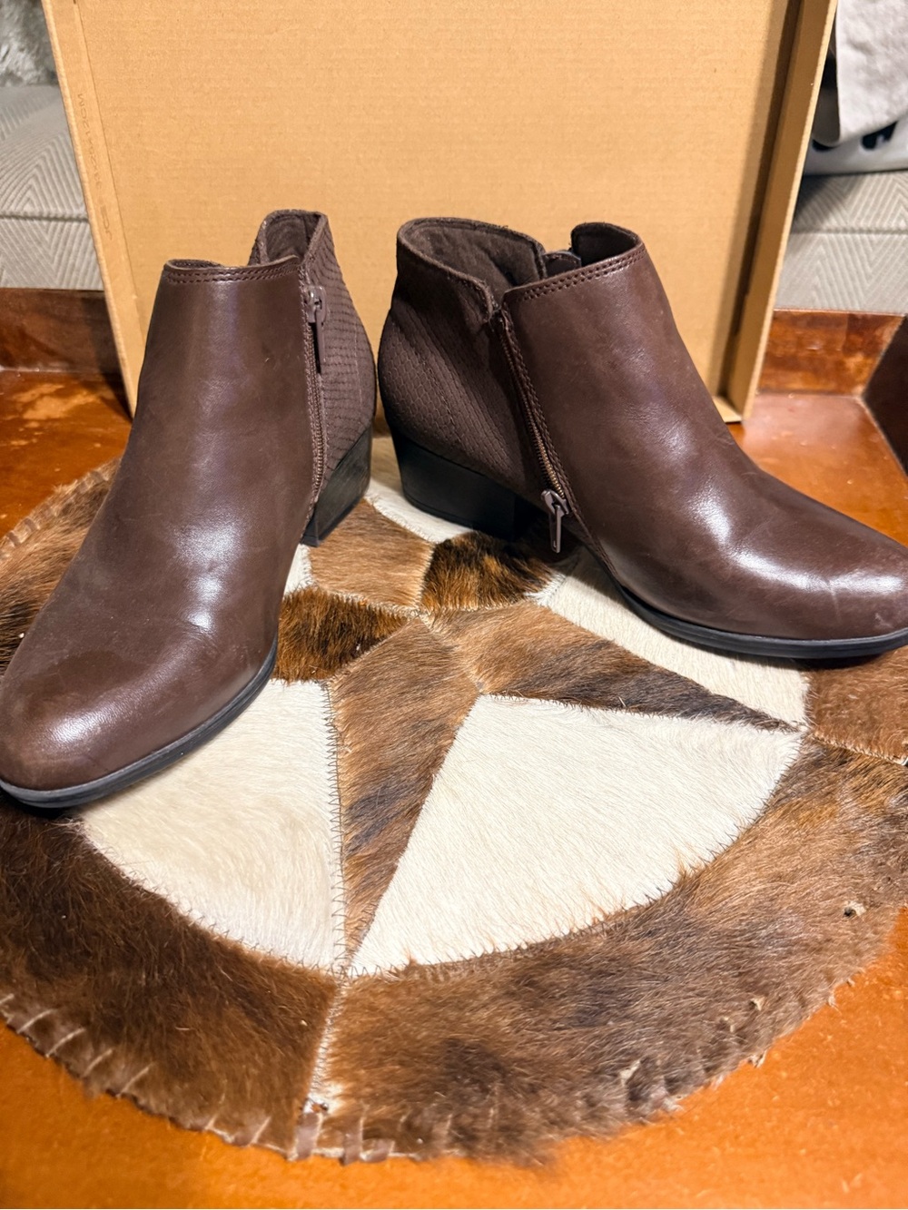 Clarks Brown Leather Side-Zip Ankle Booties
